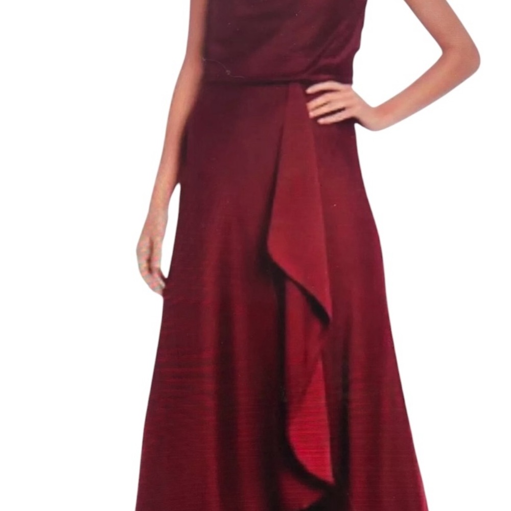 TAYLOR Burgundy Sleeveless Prom Homecoming Dress with Asymmetrical Ruffle NWT